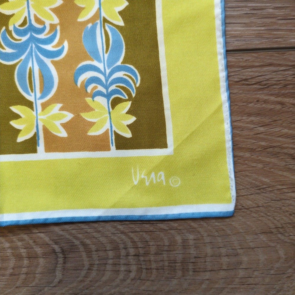 Vintage Vera Neumann Square Abstract Retro Floral Scarf Green Bronze Brown Blue - Picture 3 of 5